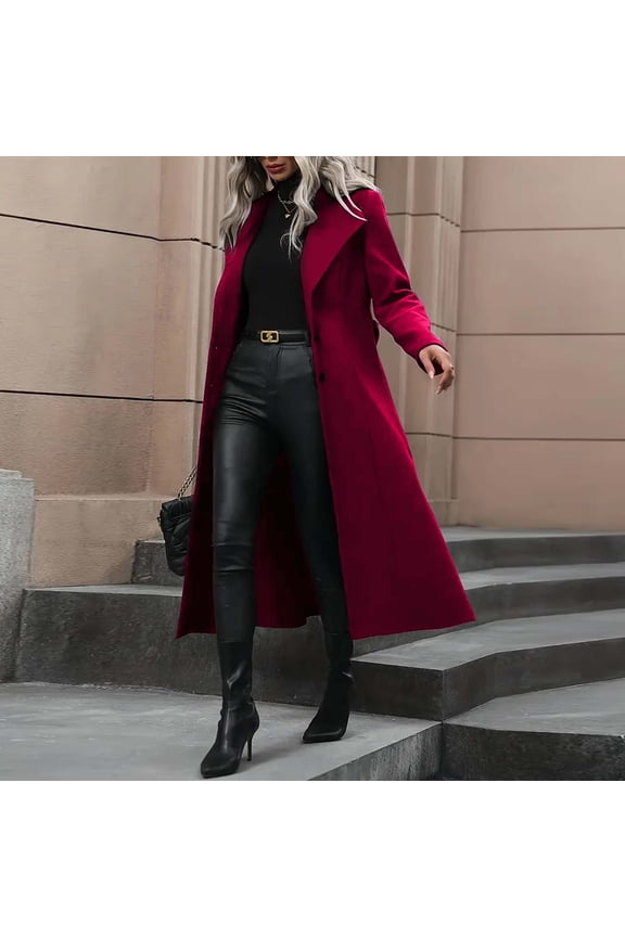 Long Wool Jackets for Women Dress Jacket Notch Lapel Trench Coat Single Breasted Parkas Blazer Overcoats