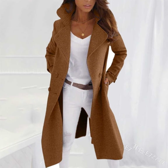 EOYWHK Long Wool Jackets for Women Dressy Casual Winter Trench Coat Windproof Peacoats Fall Outerwear