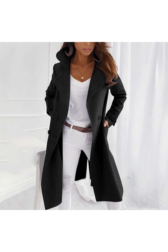 Long Wool Jackets for Women Dressy Casual Winter Trench Coat Windproof Peacoats Fall Outerwear