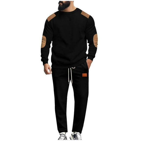 EOYWHK Lounge Sets for Men 2 Piece Pajamas Long Sleeve Color Blocked Crewneck Sweatshirts and Full Length Sweatpants