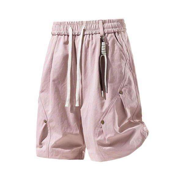 EOYWHK Men Running Shorts Drawstring Relaxed Fit Multi Pockets Jogging Shorts Men Soft Lightweight Breathable Sports Shorts for Casual Lounge Home Active Pink XXL