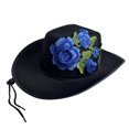 thumbnail image 1 of EOYWHK Men Western Rose Embroidered Cowboy Hat Wide Brim Felt Cowgirl Hat with Adjustable Chin Strap for Western Party Costume, Blue, 1 of 5