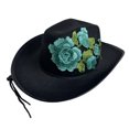 thumbnail image 1 of EOYWHK Men Western Rose Embroidered Cowboy Hat Wide Brim Felt Cowgirl Hat with Adjustable Chin Strap for Western Party Costume, Blue, 1 of 5