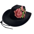thumbnail image 1 of EOYWHK Men Western Rose Embroidered Cowboy Hat Wide Brim Felt Cowgirl Hat with Adjustable Chin Strap for Western Party Costume, 1 of 5