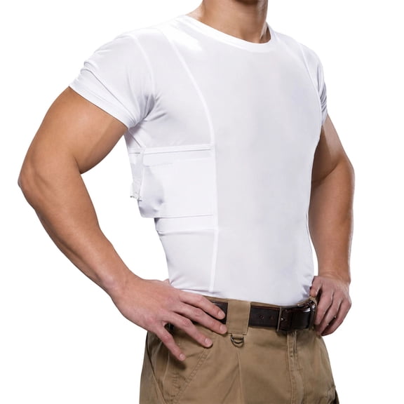 EOYWHK Men's Athletic Shirts Crew Neck Short Sleeve Quick Dry Soft Stretchy Compression Shirt with Dual Side Pockets for Outdoor Sport Training Wear White L