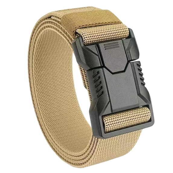 EOYWHK Men's Belts Quick Release Side Squeeze Plastic Buckle Nylon Belt Metal Free Adjustable Elastic Work Belt for Outdoor Hiking Yellow 130cm