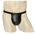 thumbnail image 1 of EOYWHK Men's Black Studded PU Thong Underwear - Sexy T-Back G-String Briefs with Metallic Accents, Comfortable Stretch Waistband, 1 of 9
