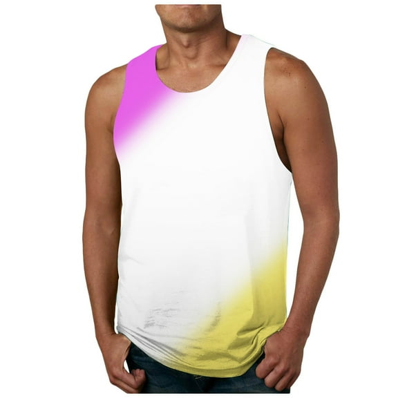 EOYWHK Men's Compression Tank Top Undershirt ,Big and Tall Graphic Tees Summer Casual Camisoles Gradient Color Slim Fit Sports Workout Basketball Activewear ,M-6XL