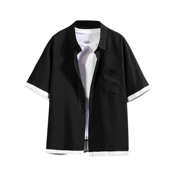 EOYWHK Men's Fashion Hoodies & Sweatshirts Man Short Sleeve Solid Color Button Fashion Fallow Casual T-Shirt Tops Winter Clearance