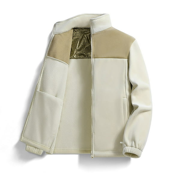 EOYWHK Men's Fleece Jacket No Hood Bomber Jacket Men Winter Full Zip Color Blocked Tops Casual Outdoor Cotton Jacket Long Sleeved Top
