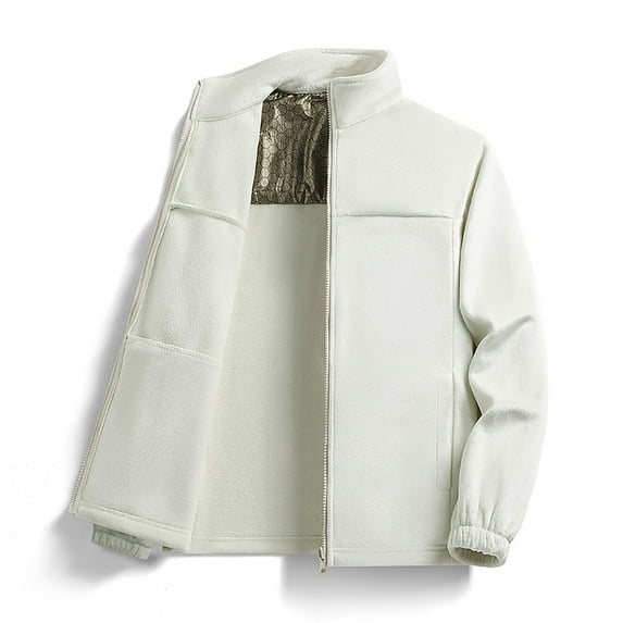 EOYWHK Men's Fleece Jacket No Hood Bomber Jacket Men Winter Full Zip Color Blocked Tops Casual Outdoor Cotton Jacket Long Sleeved Top