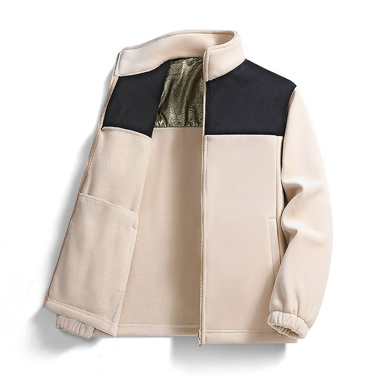EOYWHK Men's Fleece Jacket No Hood Bomber Jacket Men Winter Full
