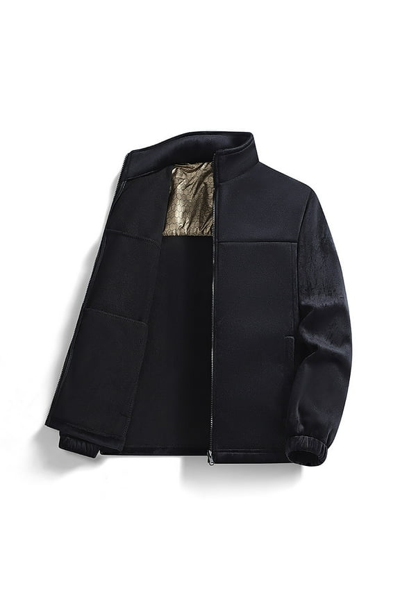 Men's Fleece Jacket No Hood Bomber Jacket Men Winter Full Zip Color Blocked Tops Casual Outdoor Cotton Jacket Long Sleeved Top