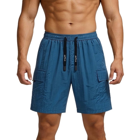 EOYWHK Men's Gym Shorts Quick Dry Cargo Shorts with Multi-Pockets Relaxed Fit Workout Shorts for Men Soft Lightweight Breathable Active Shorts for Blue XXXXL