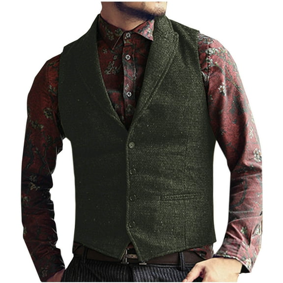 EOYWHK Mens Blazer Vest Vintage Classic Suit Jacket Vest Solid Color V-Neck Button Down Slim Fit Waistcoats Fall