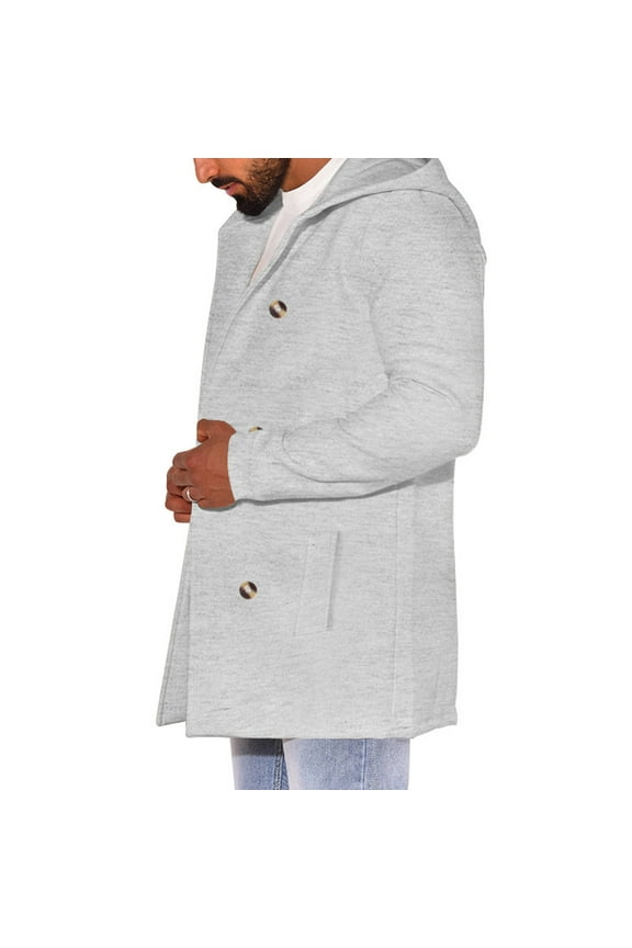 Mens Denim Jacket Lapel Hooded Pocket Double Breasted Casual Trench Coat Cardigan Coat For Men Cardigan Coat Fall Winter Clearance