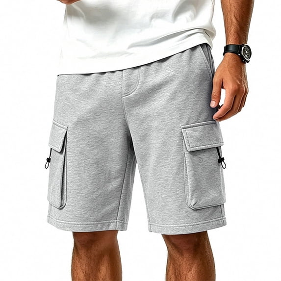 EOYWHK Mens Drawstring Shorts with Pockets Elastic Waist Drawstring Mens Elastic Waist Shorts Soft Lightweight Breathable Casual Activewear Gray, Size XL
