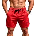 thumbnail image 1 of EOYWHK Mens Elastic Waist Shorts with Pockets Elastic Waist Drawstring Mens Drawstring Shorts Soft Lightweight Breathable for Gym Running Red, Size XL, 1 of 7