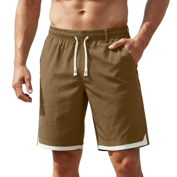 EOYWHK Mens Elastic Waist Shorts Quick Dry with Pockets Elastic Waist Mens Drawstring Shorts Soft Lightweight Breathable Shorts for Men Coffee, Size XXL