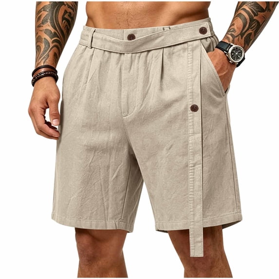 EOYWHK Mens Gym Shorts with Pockets Elastic Waist Outdoor Linen Athletic Shorts for Men Soft Lightweight Lightweight Shorts for Men Khaki, Size XXL