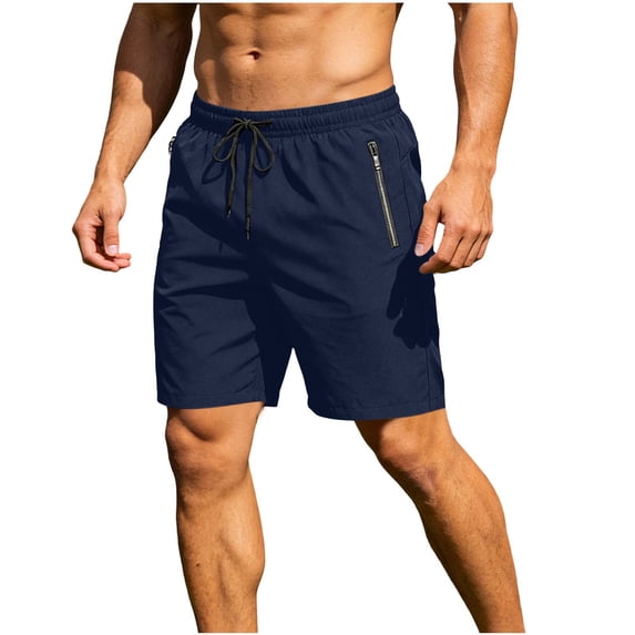 EOYWHK Men's Gym Shorts Soft Lightweight Breathable Elastic Waist Workout Shorts with Zip Pockets for Running Jogging Blue L