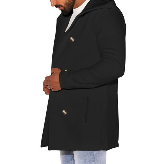 EOYWHK Mens Jacket Lapel Hooded Pocket Double Breasted Casual Trench Coat Cardigan Coat For Men Cardigan Coat Fall Winter Clearance