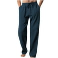 thumbnail image 1 of EOYWHK Mens Pants Men's Fallow Drawstring Elastic Waist Wide Leg Straight Pants With Pockets Fall Winter, 1 of 5