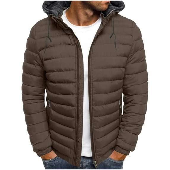 EOYWHK Mens Puffer Jackets Fall Winter Cotton Coats Light Weight Down Jackets Quilted Hooded Outerwear Jackets
