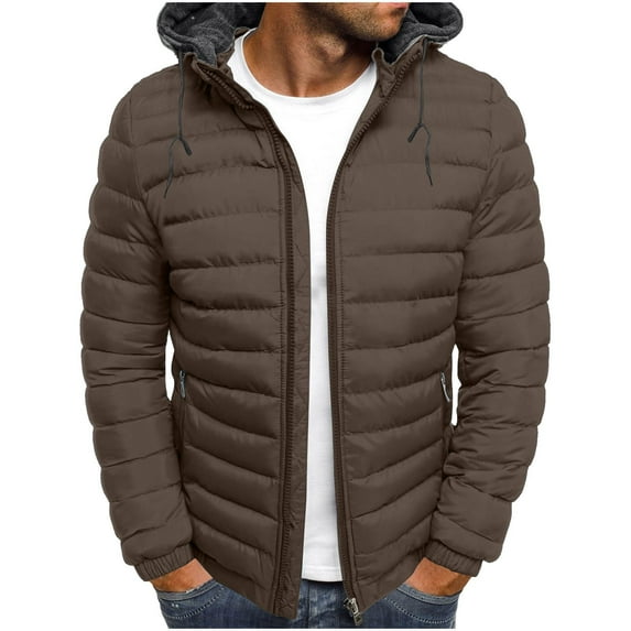 EOYWHK Mens Puffer Jackets Fall Winter Cotton Coats Light Weight Down Jackets Quilted Hooded Outerwear Jackets
