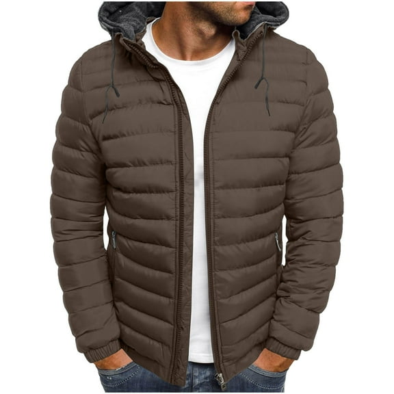 EOYWHK Mens Puffer Jackets Fall Winter Cotton Coats Light Weight Down Jackets Quilted Hooded Outerwear Jackets