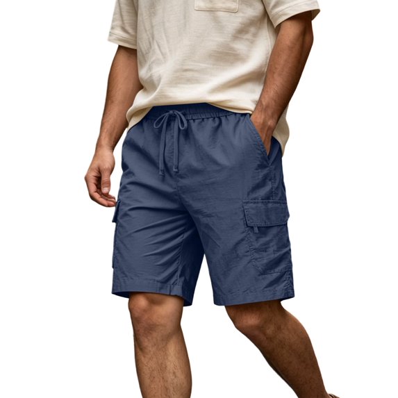 EOYWHK Mens Quick Dry Shorts Quick Dry Cargo Shorts with Multi-Pockets Elastic Waist Running Shorts Men Soft Lightweight Breathable Casual Activewear for Men Dark Blue, Size M