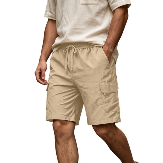 EOYWHK Mens Quick Dry Shorts Quick Dry Cargo Shorts with Multi-Pockets Elastic Waist Running Shorts Men Soft Lightweight Breathable Casual Activewear for Men Khaki, Size L