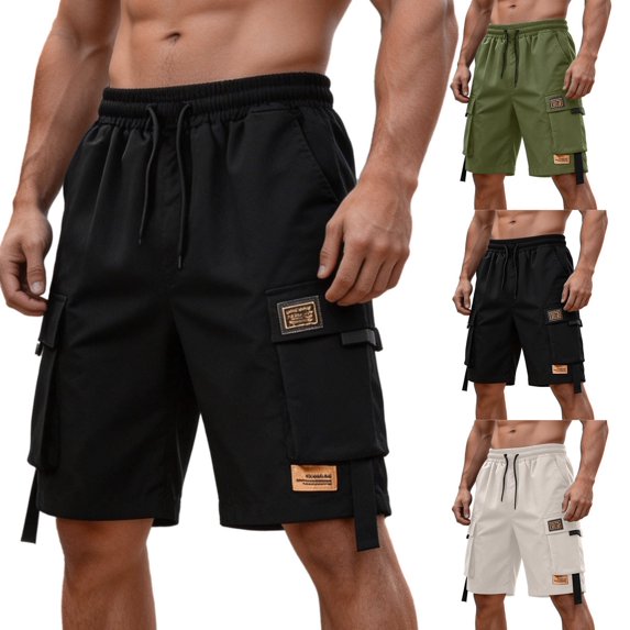 EOYWHK Mens Shorts with Pockets Relaxed Fit Multi Pocket Men Basketball Shorts Soft Lightweight Breathable for Workout Training Black, Size L
