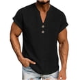 thumbnail image 1 of EOYWHK Mens Summer Tops Buttons Up Lightweight Golf Shirts No Collar Short Sleeve Pullover Office Work Tops, 1 of 8