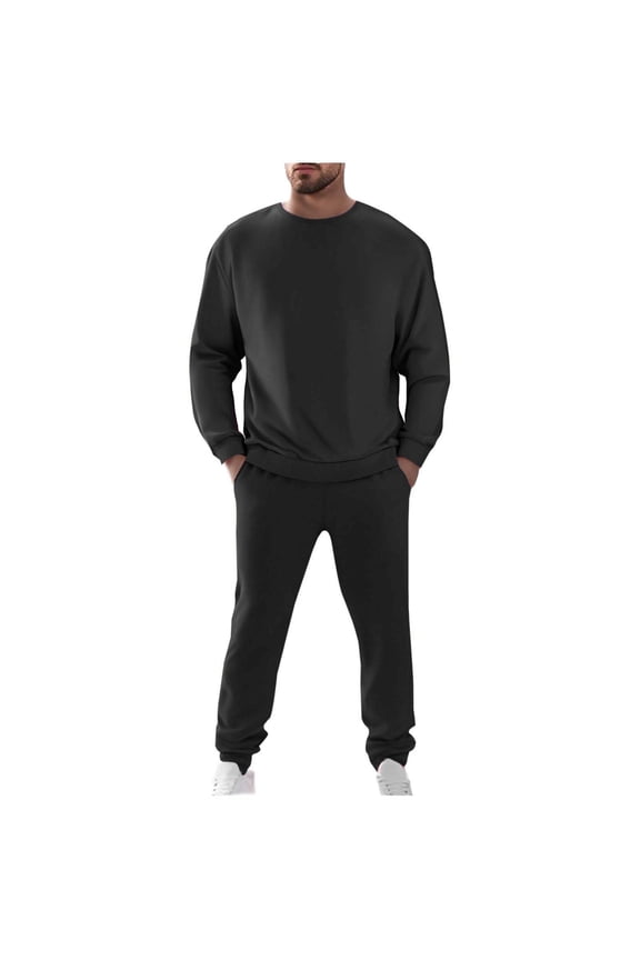 Mens Sweat Suit Two Piece Fleece Set Long Sleeve Crewneck Workout Tops and High Waisted Cozy Lounge Pants