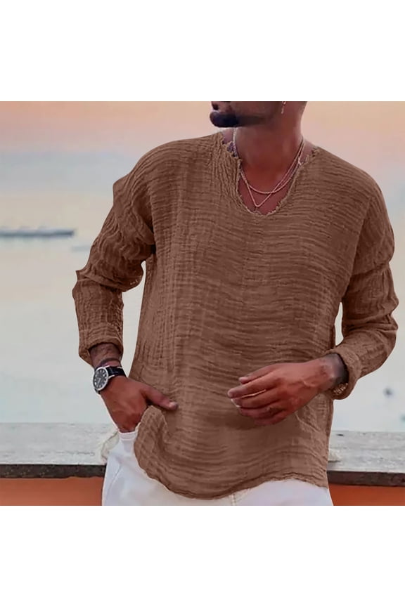 Mens T-Shirts Man Long Sleeve Solid Color V-Neck Fashion Fallow T-Shirt Tops Blouse Winter