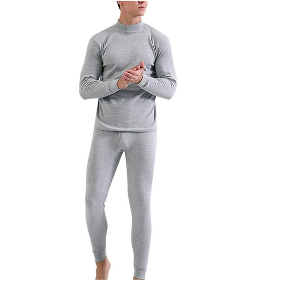 EOYWHK Mens Thermal Underwear Sets Warm Winter Thermals Cozy Plush Stretchy Thermal Tops and Bottom