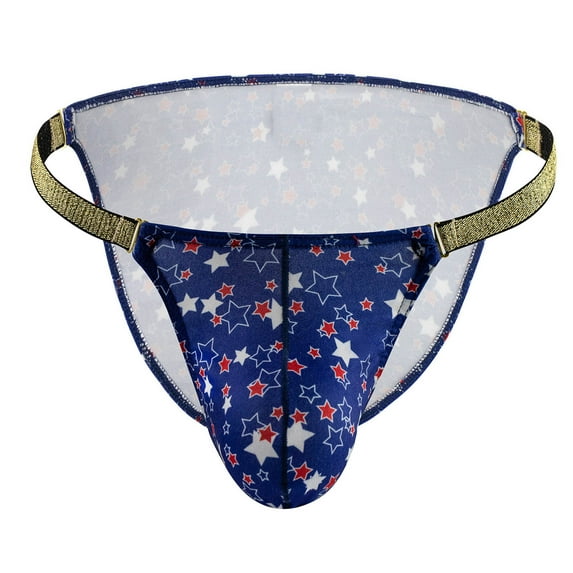 EOYWHK Mens Thong Underwear Stars Print Seamless Low Rise Brief String Tie Side Nightclub Bottom with Pouch Clearance