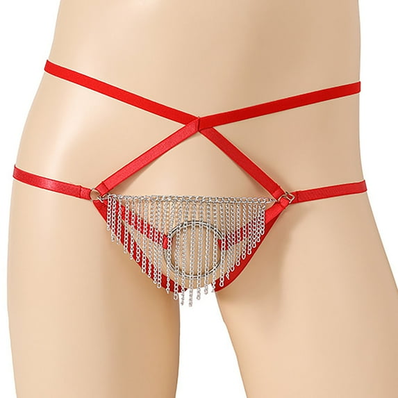 EOYWHK Mens V-Strings Thongs Cross Straps Tie Low Rise Underwear with Pouch