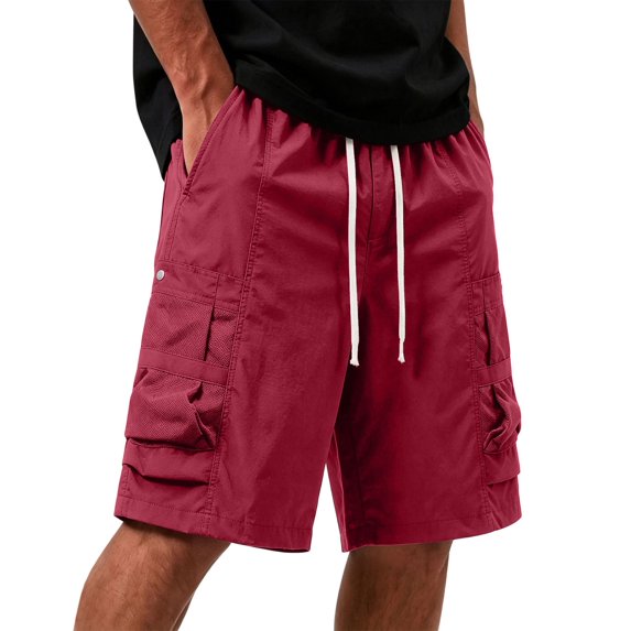 EOYWHK Mens Work Shorts Casual Quick Dry Elastic Waist Drawstring Athletic Shorts Soft Lightweight Breathable Activewear for Men Red, Size L