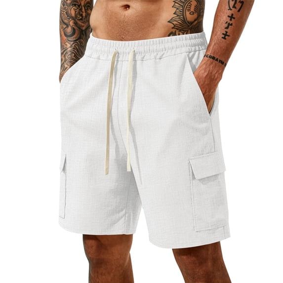 EOYWHK Mens Work Shorts with Pockets Elastic Waist Stretchy Work Shorts for Men Soft Lightweight Breathable Casual Activewear for Men White, Size S