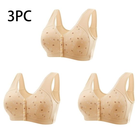 EOYWHK Minimizer Bras for Women 3 Pack Women Sexy Front Buckle For Middle-Aged And Elderly Underwear Soft Cotton Oversized Tank Top Without Steel Ring Printed Bra