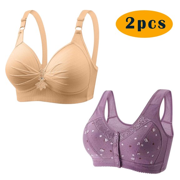 EOYWHK Minimizer Bras for Women 2 Pack Woman's Printing Gathered Together Large Size Daily Bra Underwear No Rims