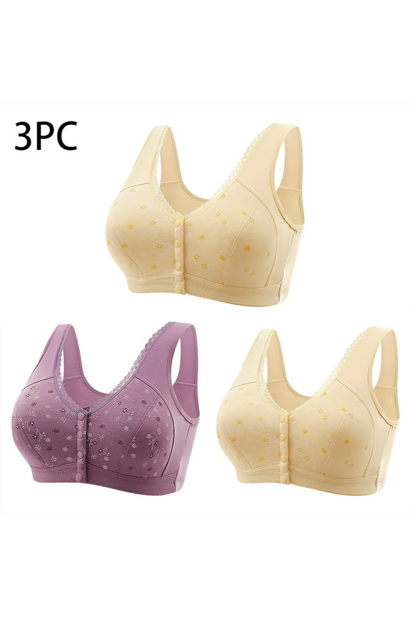 Nursing Bras3PC Women Sexy Front Buckle For Middle-Aged And Elderly Underwear Soft Cotton Oversized Tank Top Without Steel Ring Printed Bra