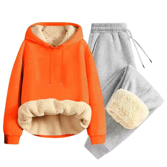 EOYWHK Orange Sweat Set for Men Fleece Linen Sweatsuits Long Sleeve Casual Warm Cozy Pullover Sweatshirts and Sweatpants with Hood