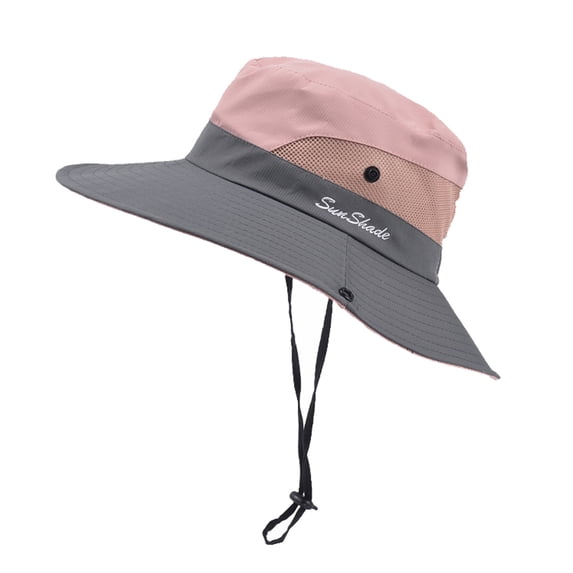 EOYWHK Women Wide Brim Boonie Sun Hat with Breathable Mesh UPF 50+ UV Protection Lightweight Fishing Cap for Beach Gardening Outdoor Pink