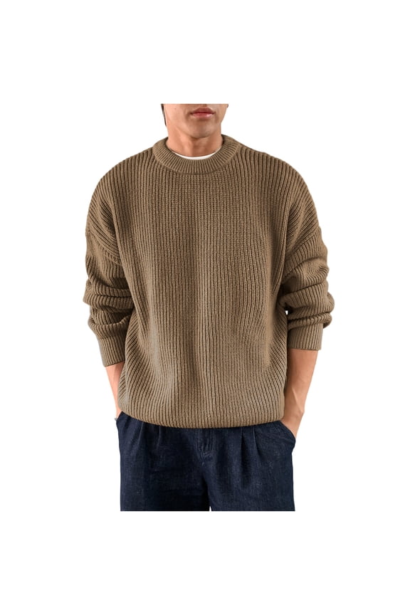 Oversized Crewneck Sweaters for Men Fall Winter Cable Knit Long Sleeve Comfy Pullover Undershirts S-4XL