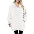 thumbnail image 1 of EOYWHK Oversized Jackets for Women Fuzzy Sweatshirt Full Zipper Baggy Hoodie Winter Hooded Coat with Pockets, 1 of 5