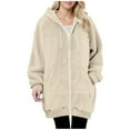 thumbnail image 1 of EOYWHK Oversized Jackets for Women Fuzzy Sweatshirt Full Zipper Baggy Hoodie Winter Hooded Coat with Pockets, 1 of 5
