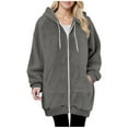 thumbnail image 1 of EOYWHK Oversized Jackets for Women Fuzzy Sweatshirt Full Zipper Baggy Hoodie Winter Hooded Coat with Pockets, 1 of 5